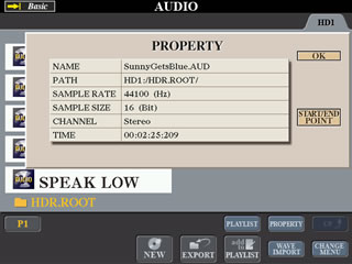 Property screen for audio file